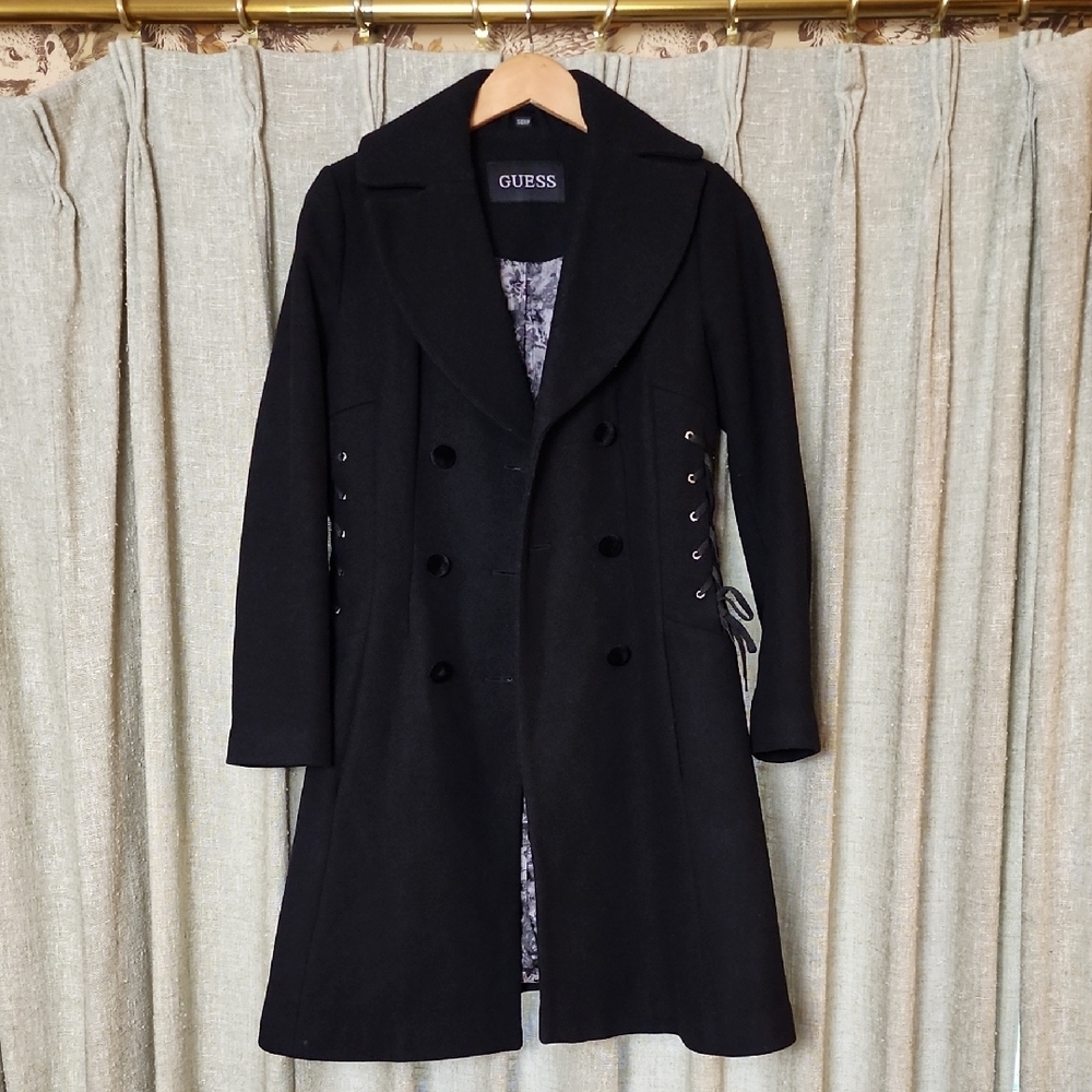 GUESS Women's Black Double-Breasted Coat